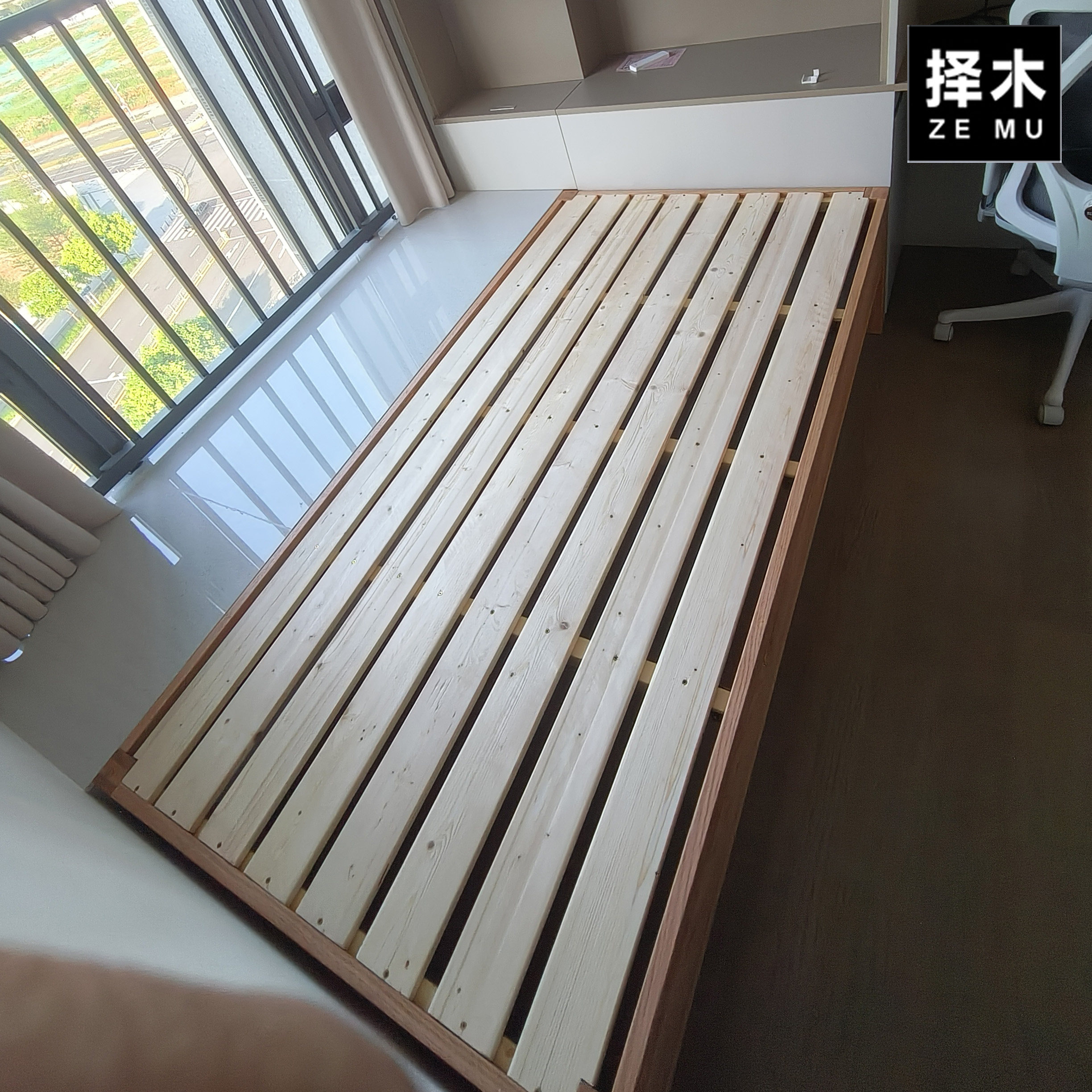 作点家具北欧日式简约橡木全实木半飘窗半床儿童房省空间拼接床