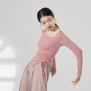 艺考上衣女 修身 共妍秋冬侧抽绳斜领现代舞蹈生形体训练功服装 长袖