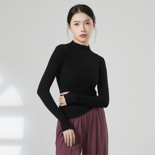 显瘦艺考演出上衣 套指练功服修身 共妍新款 高领民族现代舞蹈生长袖