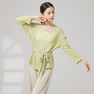 共妍一字领飘逸绑带古典现代舞蹈生艺考演出练功服日常长袖 上衣女