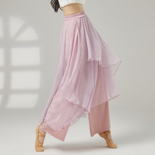 共妍国风双层雪纺飘逸仙气古典现代舞蹈生艺考演出阔腿裙裤 练功服