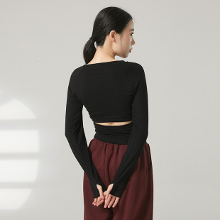 艺考上衣 日常可穿长袖 共妍露背圆领现代舞蹈生形体训练功服装 修身