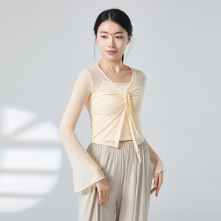 共妍古典现代舞蹈练功服装飘逸喇叭袖抽绳系带艺考纱衣背心两件套