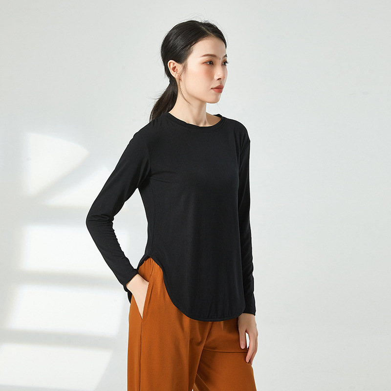 共妍成人拉丁现代舞蹈生练功服女圆领长袖形体基本功训练服装上衣