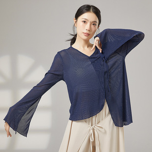 系带罩衫 共妍2026新款 宽松飘逸古典现代舞蹈生艺考演出练功服长袖