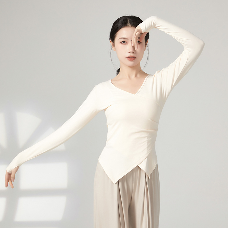 共妍交叉V领现代舞套指练功服