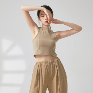 共妍纯色短款无袖挂脖立领背心现代舞蹈形体训练功服修身气质上衣