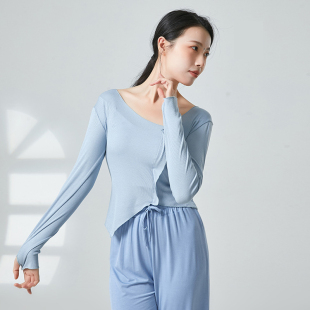 共妍显瘦现代舞蹈形体基本功训练功服不规则斜V领套指长袖上衣女