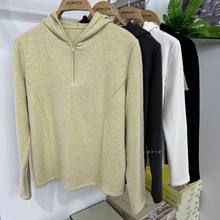 庄泰7326秋冬新款女士半拉链连帽打底衫时尚气质纯色正肩长袖上衣