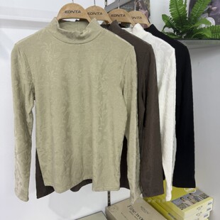 气质质感提花正肩长袖 时尚 T恤 女士半高领打底衫 庄泰7307秋冬新款