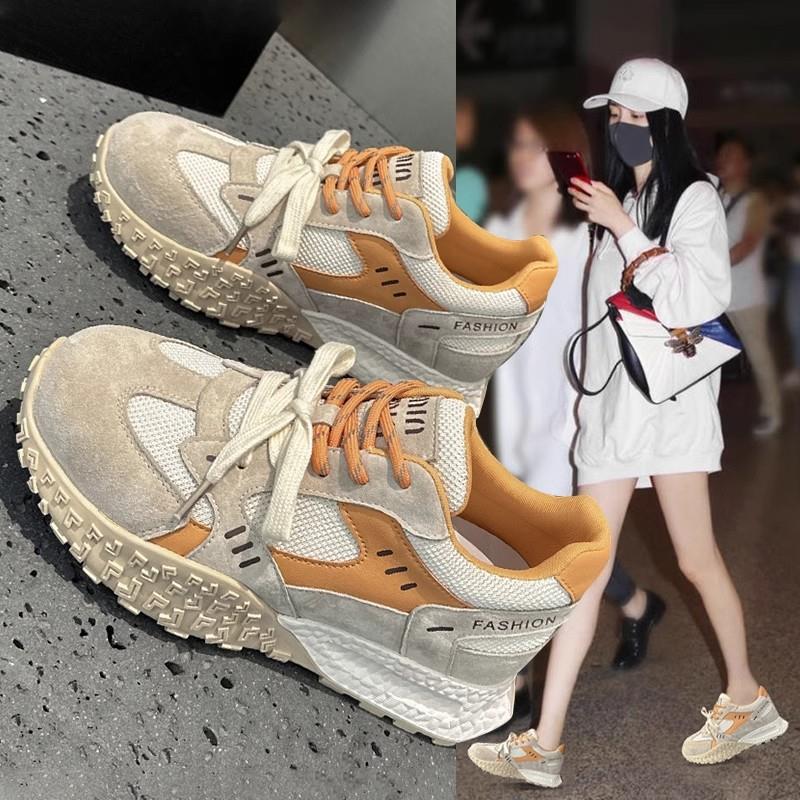 真皮厚底内增高德训鞋女2025新款春季百搭阿甘鞋女休闲运动老爹鞋