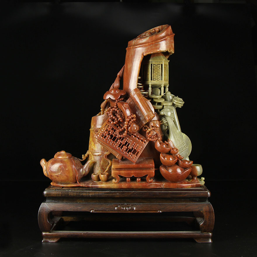 石君斋 青田石雕精品摆件 琴棋书画 立体镂雕 特别题材收藏送礼