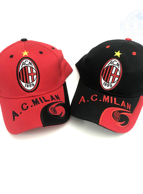 ac米兰球迷用品足球太阳帽子鸭舌帽棒球milan 红黑色男士防晒礼物