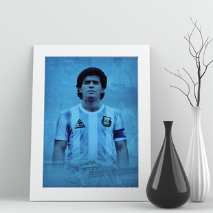 02相框阿根廷马拉多纳世界杯照片迷实木足球装饰墙桌摆件挂框签名