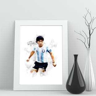 07相框阿根廷马拉多纳世界杯照片迷实木足球装饰墙桌摆件挂框签名