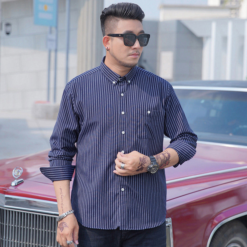 春秋季胖子加肥加大码长袖衬衫