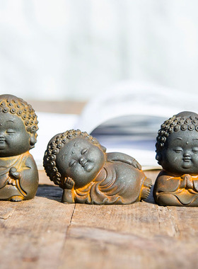 新中式禅意创意小胖佛小如来佛像摆件家居客厅桌面铸铁手工