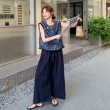新品现货圆领提花上衣+阔腿裤两件套套装8678-P165--K238，女装套装/套裙，2C075