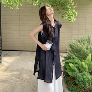 新中式国风盘扣无袖衬衫连衣裙阔腿裤套装女夏巨好看流行两件套图片