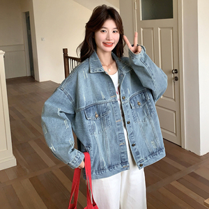 复古水洗蓝色牛仔外套女2025春季新款宽松显瘦小个子短款夹克上衣图片