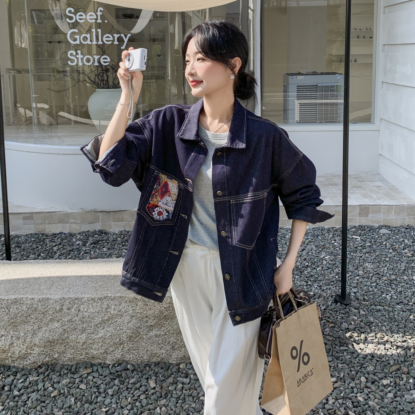 美式复古牛仔外套女2025秋季新款设计感小众宽松刺绣拼接夹克上衣图片