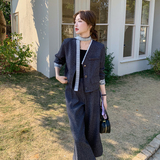 新品大货蕾丝拼接上衣+八分阔腿裤两件套套装6009-P175-K258，女装套装/套裙，2C075