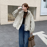 新品米白色连帽加绒派克服2C075-886-P205-K298，女装派克服，菡迪欧娜