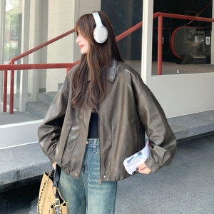 韩系高级感皮衣外套女2025早秋新款小个子超好看美式复古夹克上衣图片
