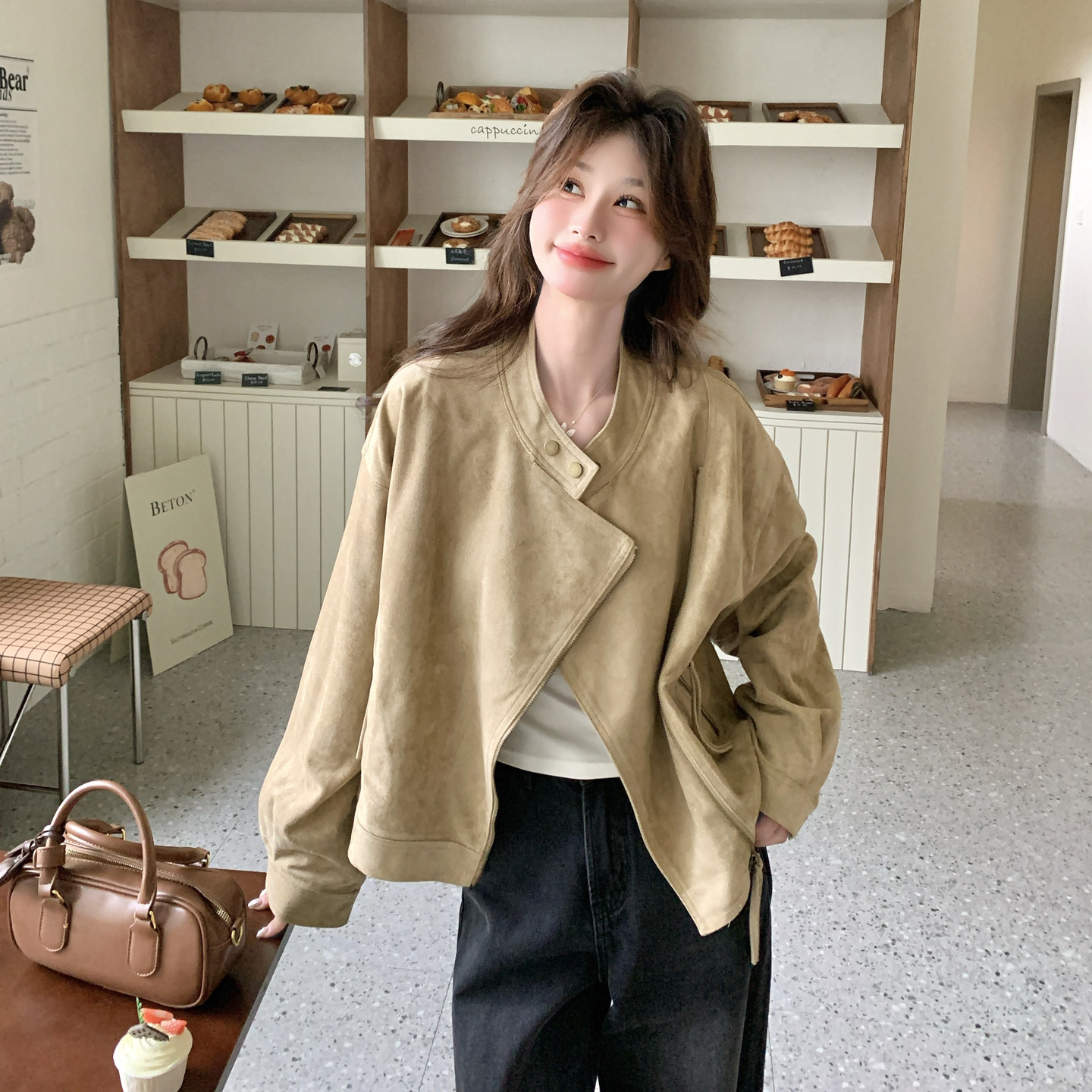 【大货】巨好看复古鹿皮绒显瘦夹克外套26012-P175-K278,女装短外套,2C075