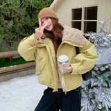 新品大货主推款羊羔毛拼接90白鸭绒内胆派克服外套911-P275-K418，女装派克服，菡迪欧娜