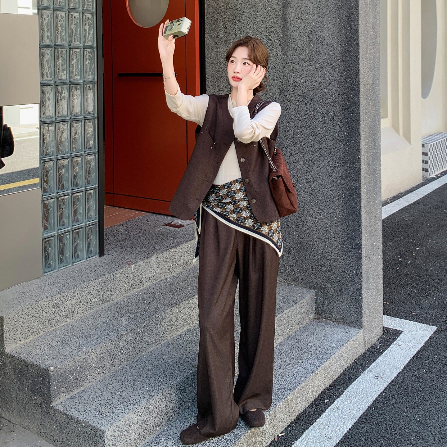 新品现货马甲+阔腿裤+丝巾三件套套装2C075-817-P175-K258,女装套装/套裙,2C075