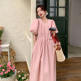 新品法式温柔风粉色泡泡袖连衣裙女长裙2C075-383-P125-K178，女装连衣裙，菡迪欧娜