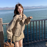 【大货】格子拼接夹克外套百褶裙两件套套装26007-P195-K308，女装套装/套裙，2C075