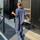 新品宽松复古牛仔衬衫外套阔腿裤两件套6005-P175-K248，女装套装/套裙，2C075