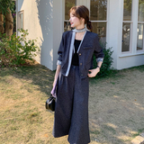 韩系chic别致穿搭小香风外套两件套女2025春季新款高腰阔腿裤套装，女装套装/套裙，菡迪欧娜
