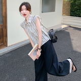 新品条纹飞飞袖上衣+慵懒拼接阔腿裤两件套612-P155-K218，女装套装/套裙，2C075