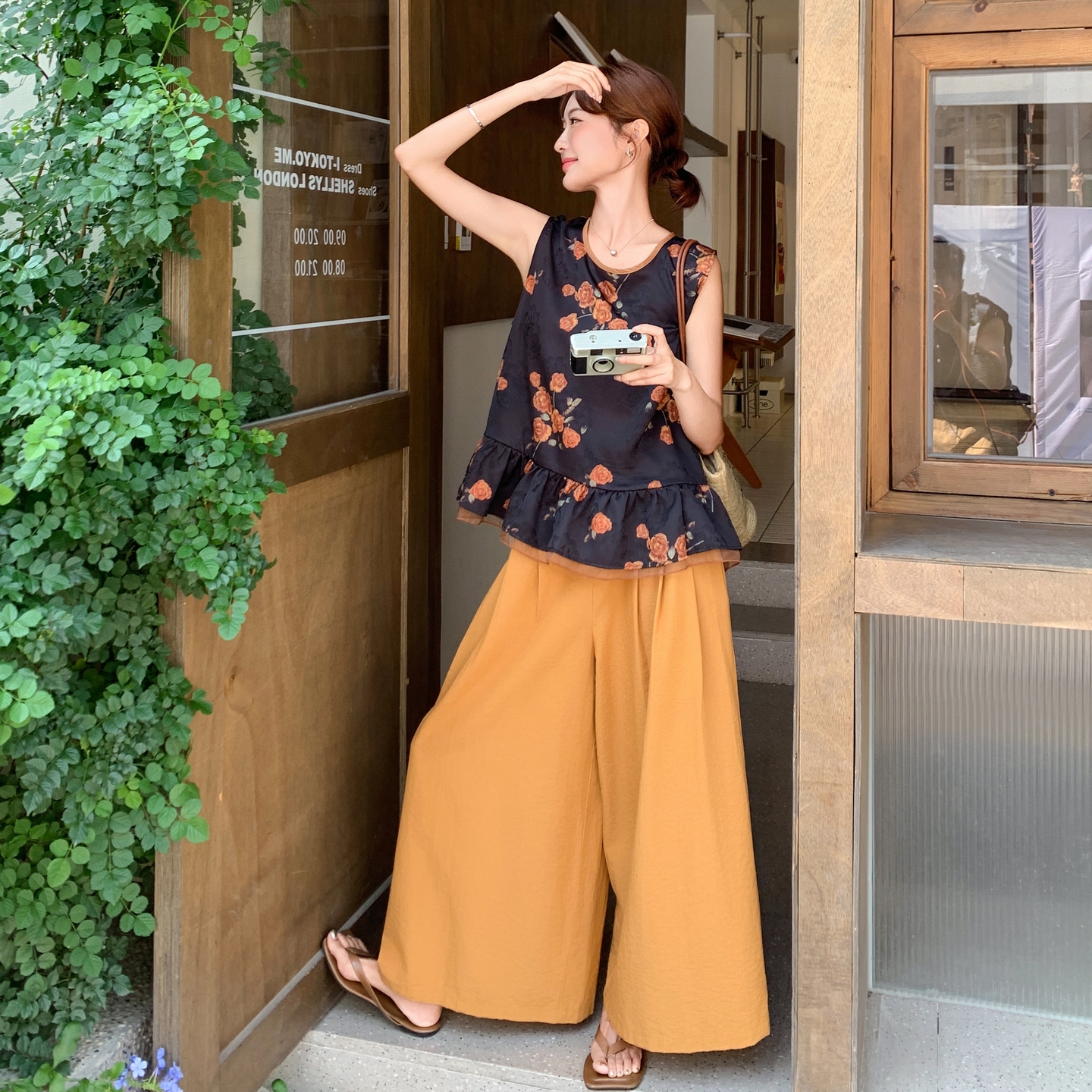 新品主推现货慵懒印花上衣+阔腿裤两件套套装8698-P175-K258，女装套装/套裙，菡迪欧娜