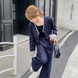 新品蕾丝拼色牛仔气质减龄休闲阔腿裤两件套6020-P185-K258，女装套装/套裙，菡迪欧娜