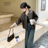 新品大货主推条纹拼接皮衣外套2C075-808-P165-K248，女装皮衣，2C075