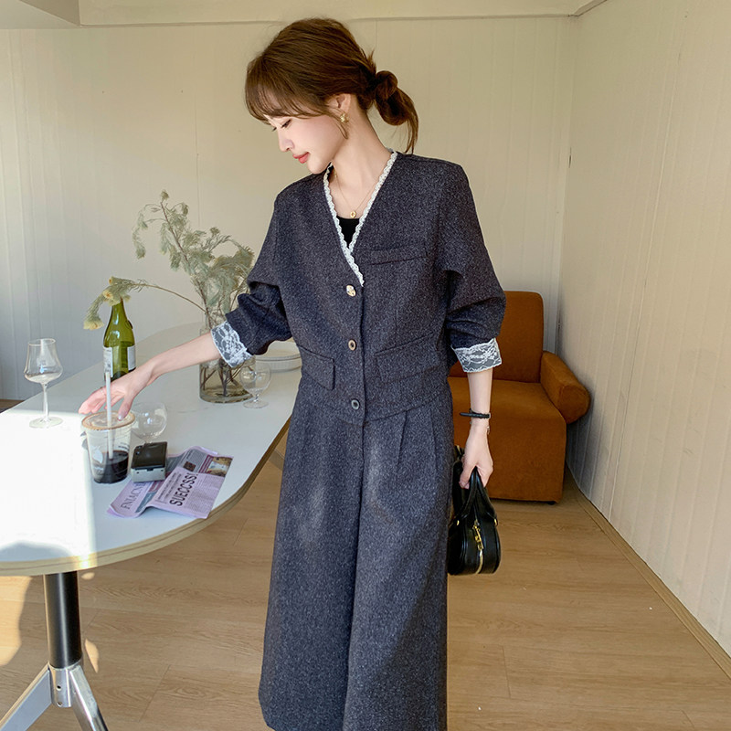 新品大货蕾丝拼接上衣+八分阔腿裤两件套套装6009-P175-K258,女装套装/套裙,2C075