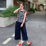 新品现货格子上衣+慵懒拼接九分阔腿裤两件套777-P155-K218，女装套装/套裙，2C075