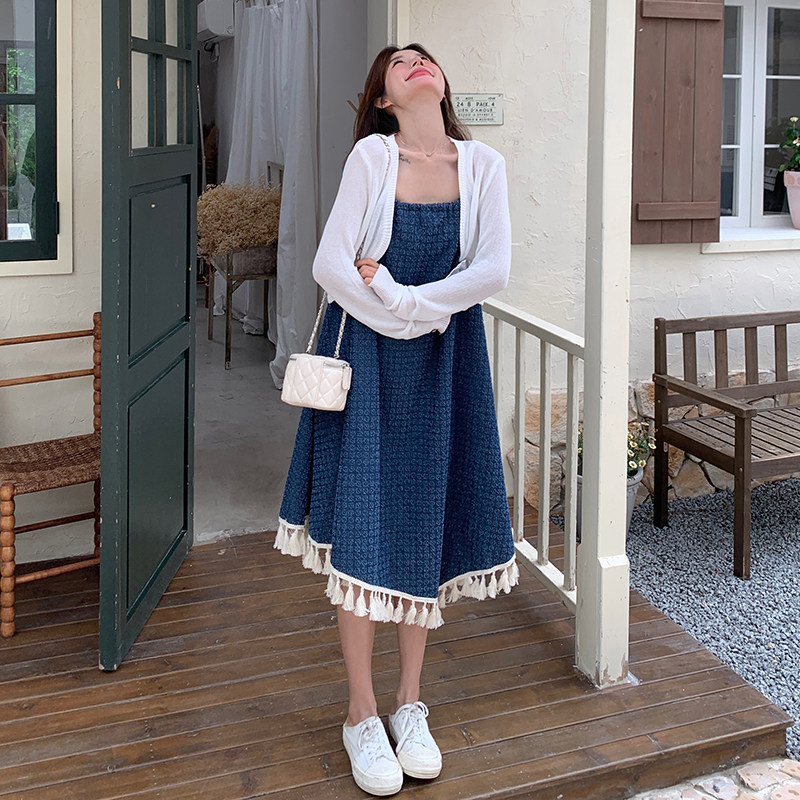 新品流苏不规则牛仔吊带裙套装397-吊带裙P125-K178整套P155-K218,女装连衣裙,菡迪欧娜