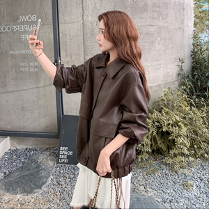高级小众美拉德咖色皮衣外套女春秋超火好看机车服酷飒短夹克上衣图片
