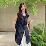 新中式国风盘扣无袖衬衫连衣裙阔腿裤套装女夏巨好看流行两件套，女装套装/套裙，2C075