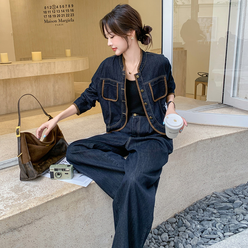 新品主推大货拼色牛仔外套+阔腿裤两件套688-P175-K248,女装套装/套裙,2C075