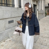 复古拼接牛仔外套女2025秋季新款韩版宽松设计感短外套夹克上衣，女装短外套，2C075