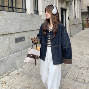 复古拼接牛仔外套女2025秋季新款韩版宽松设计感短外套夹克上衣图片