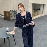 新品蕾丝拼色牛仔气质减龄休闲阔腿裤两件套6020-P185-K258，女装套装/套裙，2C075