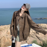 美式港风皮夹克皮衣上衣网红短款韩版春秋秋季轻职风春秋小个子，女装皮衣，菡迪欧娜