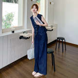 新品主推老钱风牛仔马甲+阔腿裤两件套6065-P165-K228，女装套装/套裙，2C075